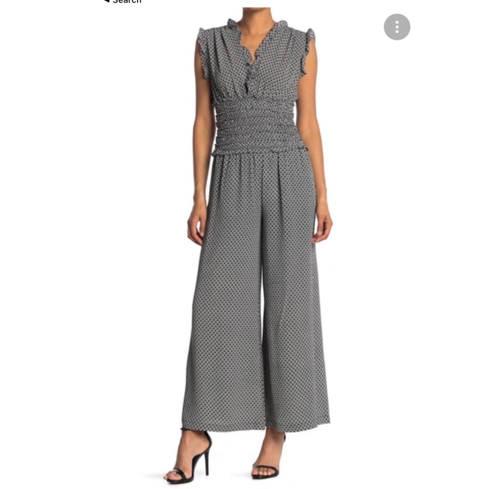 Max Studio Pinstripe Shirred-Waist Jumpsuit S